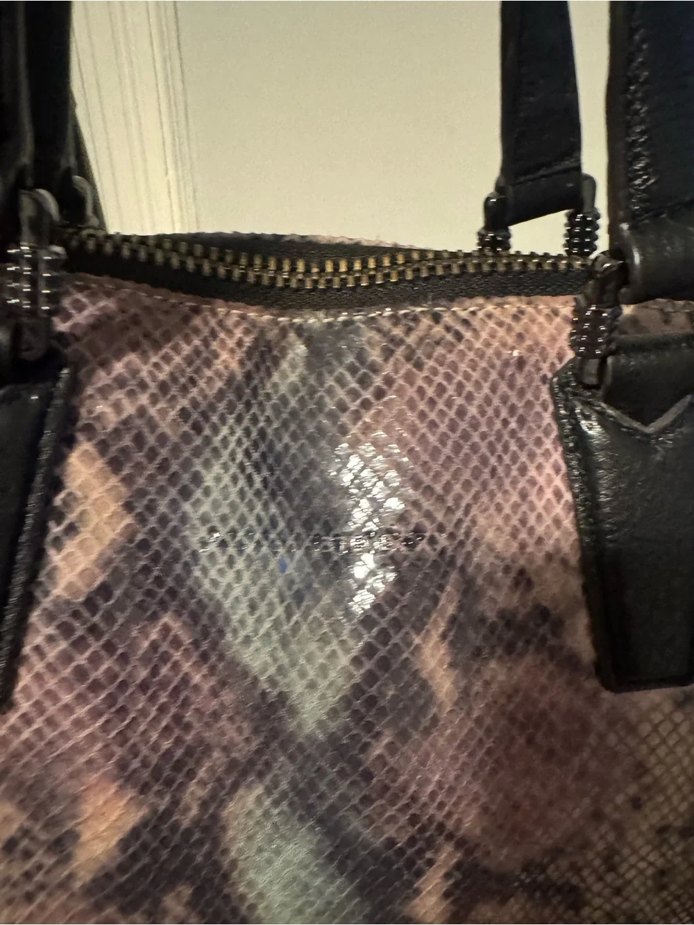 Aimee Kestenberg Snake-Print Dome Satchel Handbag in Blush Black